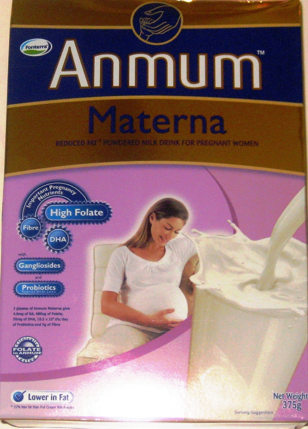 Anmum Materna front packaging showing 375g tin and product name for easy identification