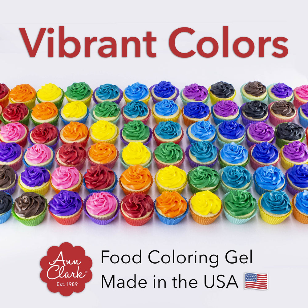 Ann Clark decorated cupcakes in a kitchen scene demonstrating vivid finished colors benefit