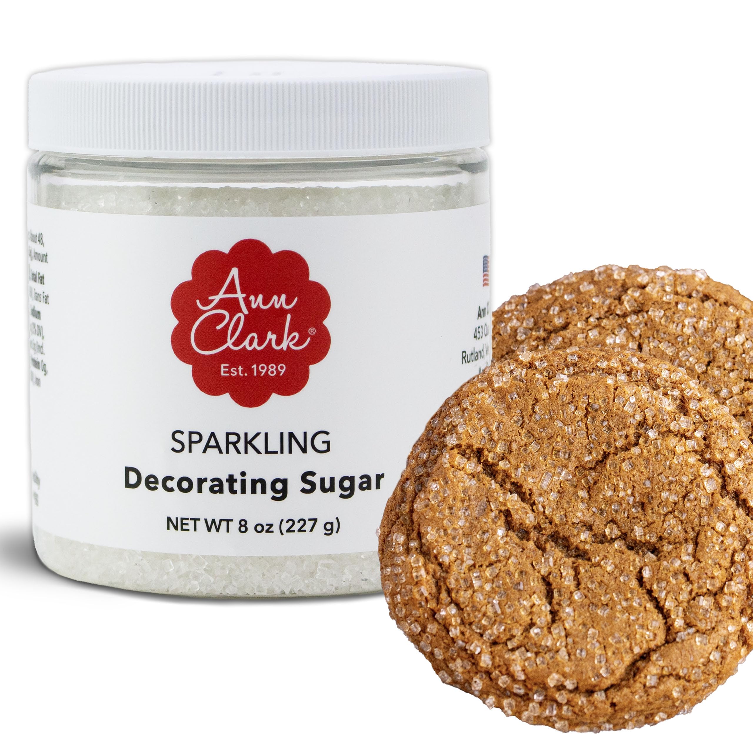 Ann Clark front packaging showing 8 oz jar and clear label delivering reliable sparkle