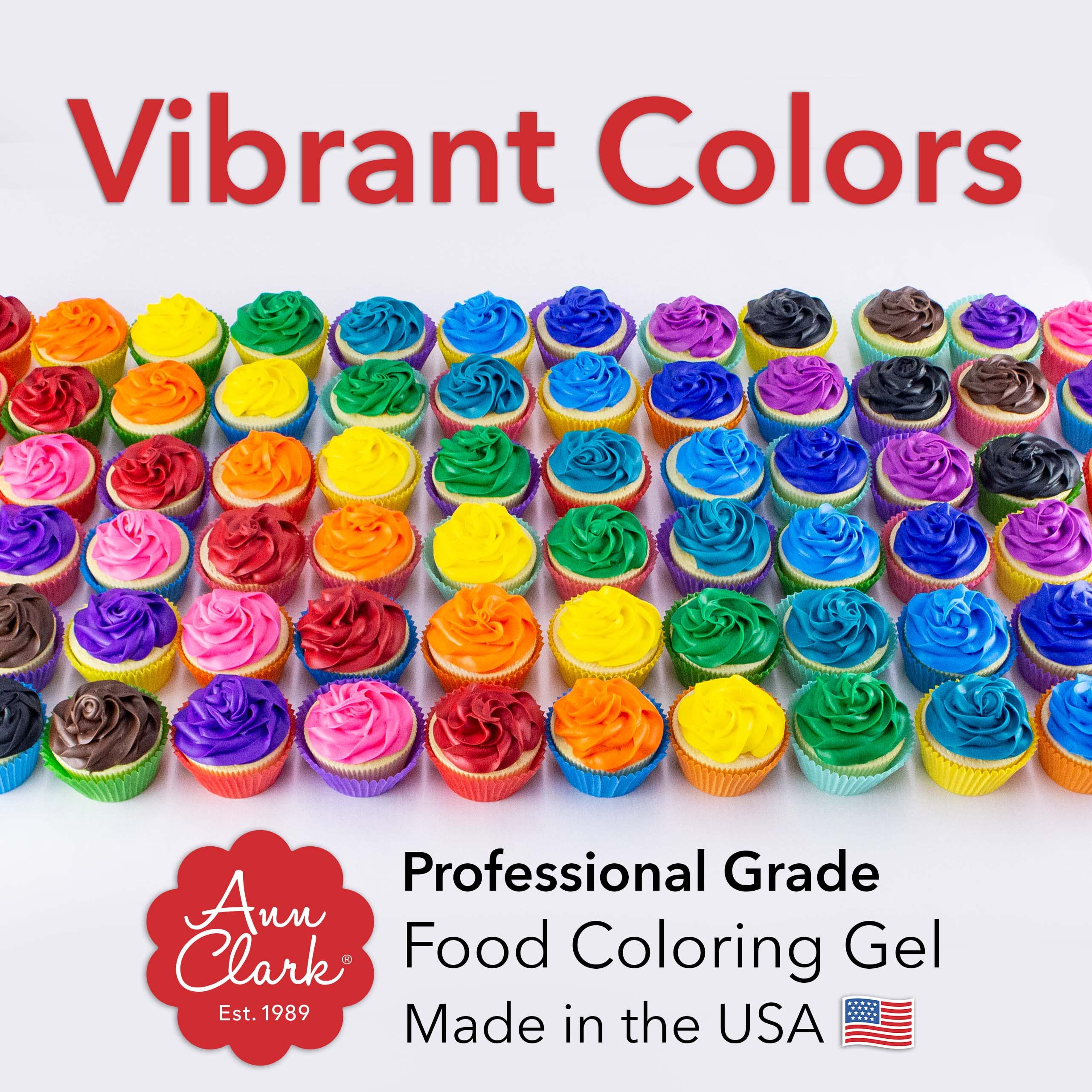 Ann Clark gel in use on cupcake frosting demonstrating bright red finish and precise application