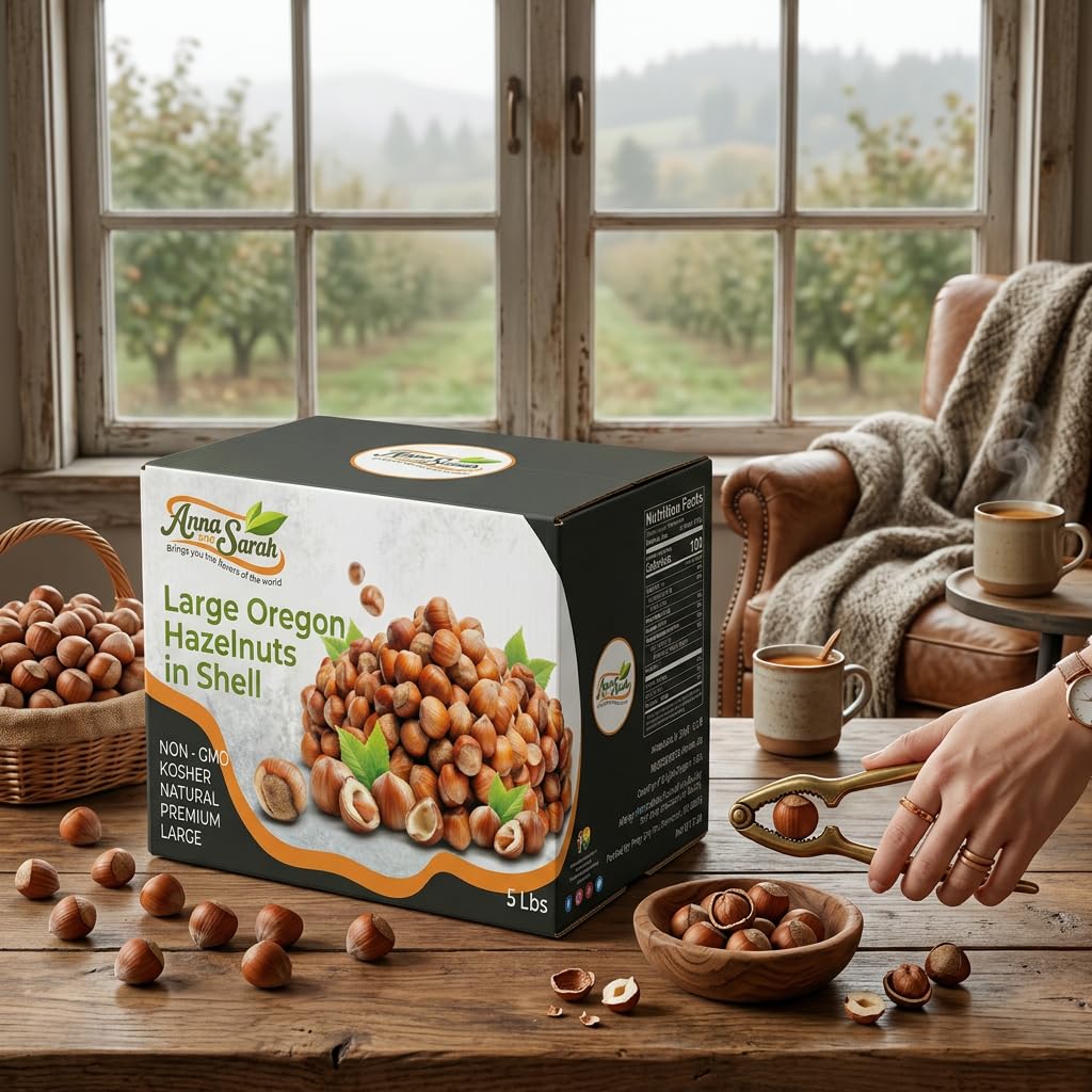 Anna and Sarah hazelnuts with scale showing 5 lb quantity for value