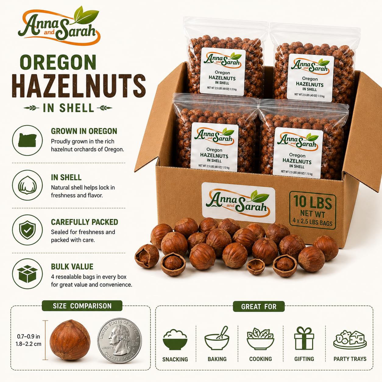 Anna and Sarah hazelnuts sealed in airtight container for refrigerated storage and extended shelf life