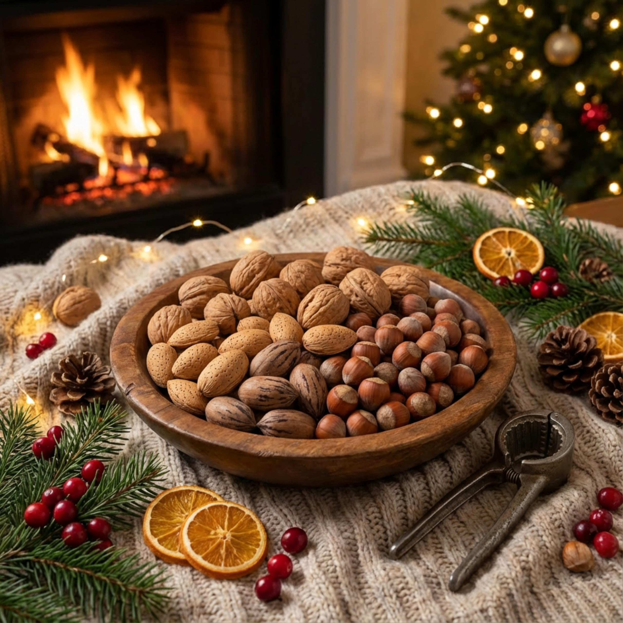 Anna and Sarah mixed in-shell nuts in a bowl for easy party serving