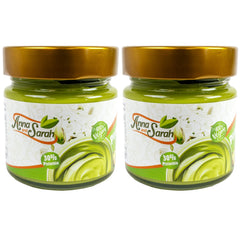 Anna and Sarah pistachio cream front jars showing elegant glass packaging and freshness