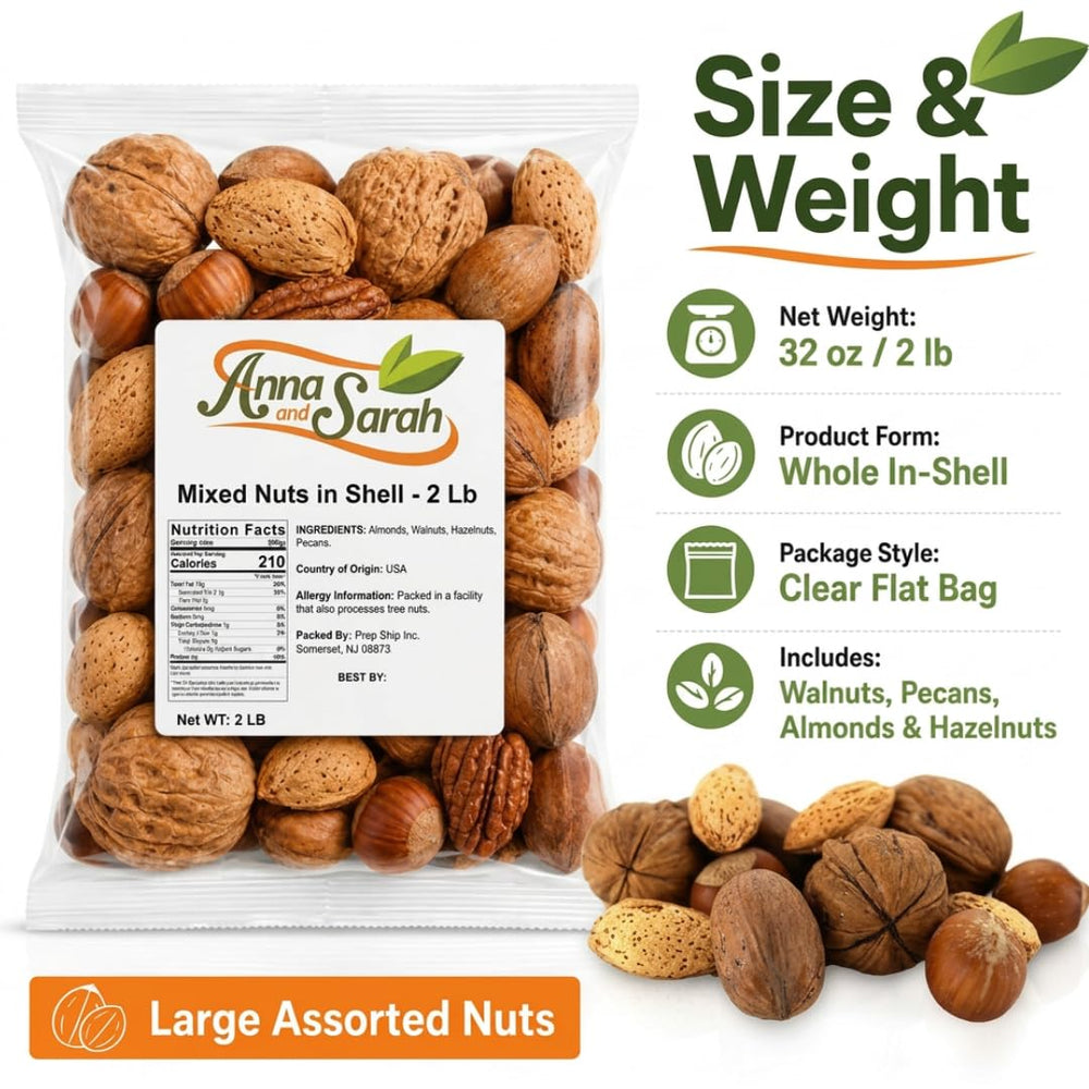 Anna and Sarah nuts next to a hand for size comparison showing jumbo pieces