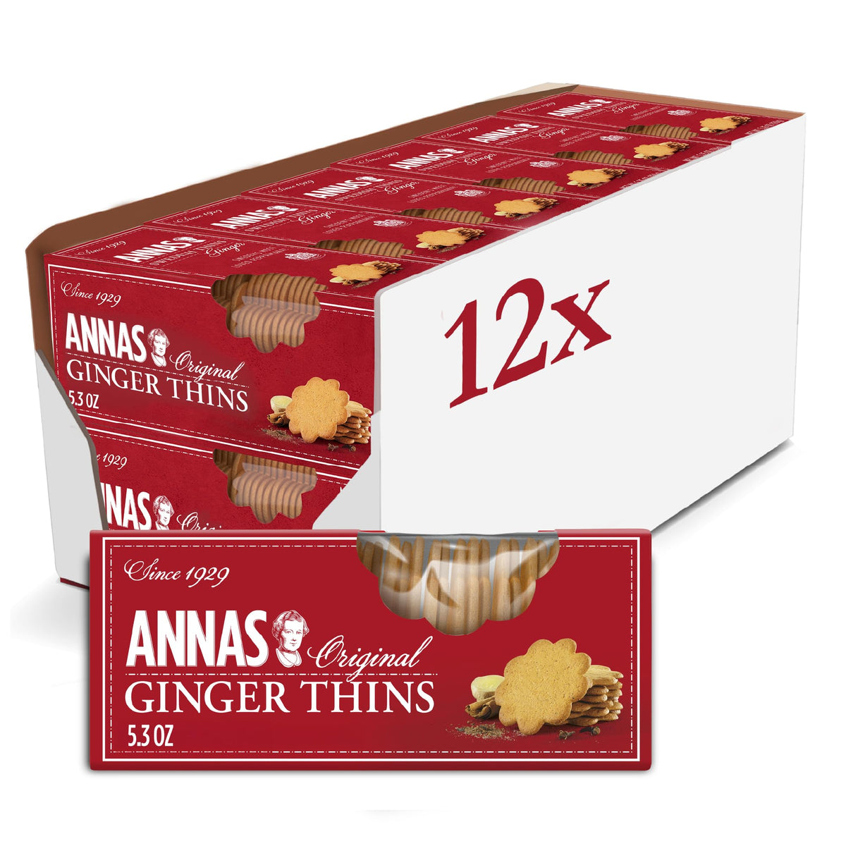 Annas front packaging showing ginger Pepparkakor and brand for authentic Swedish flavor