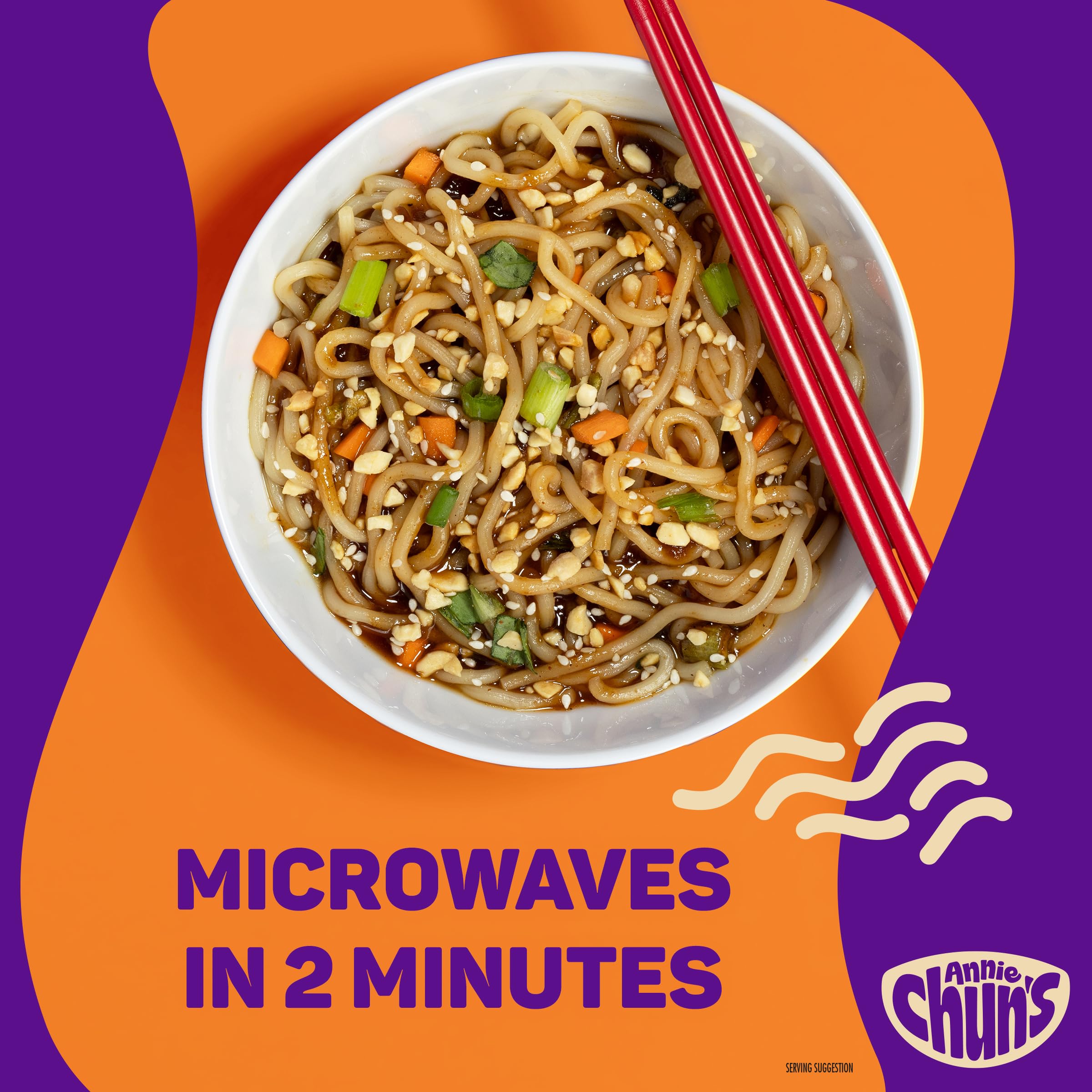 Annie Chun's bowl in microwave demonstrating two-minute quick-heat convenience