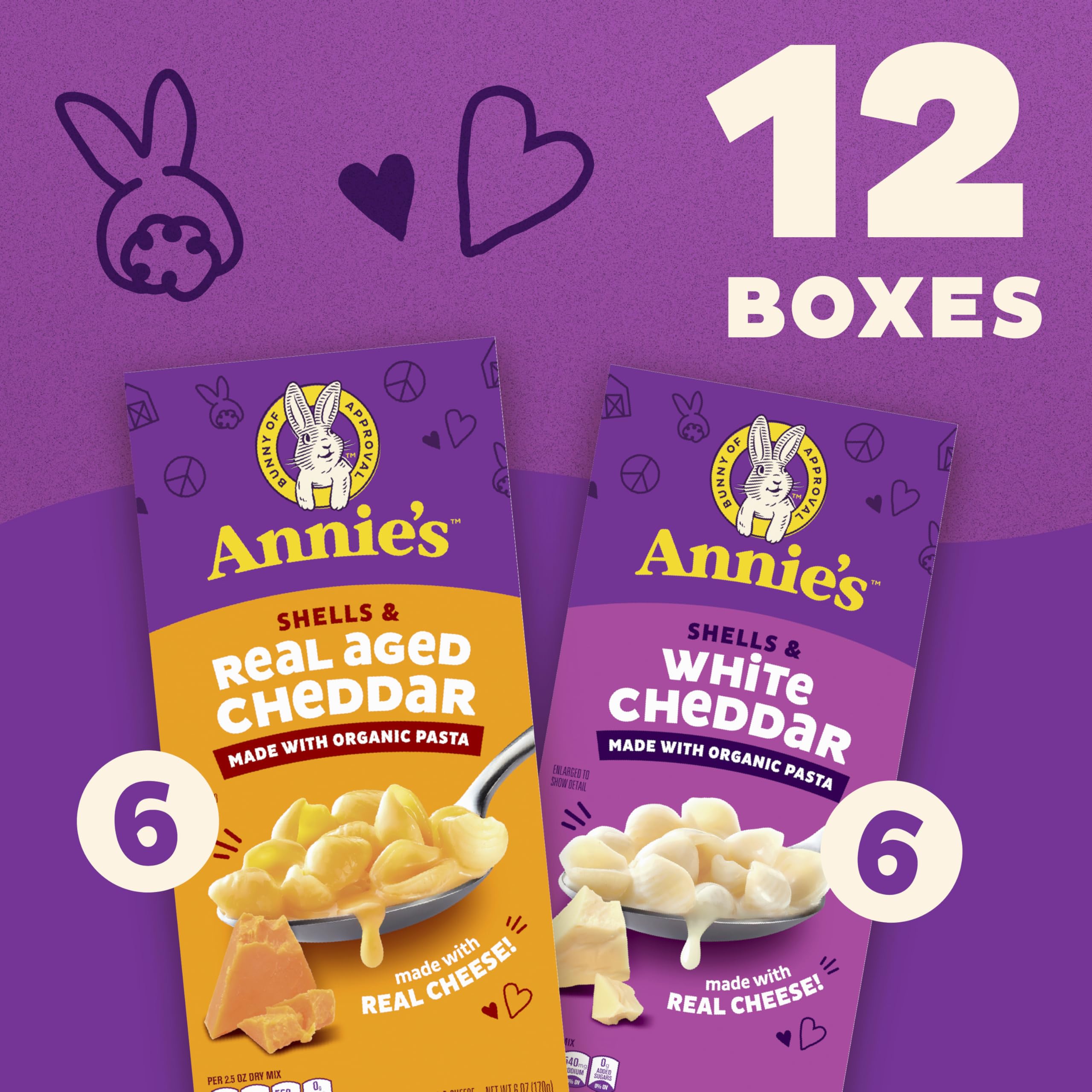 Annie's opened box revealing shell pasta inside for easy portioning