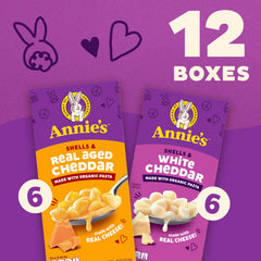 Annie's opened box revealing shell pasta inside for easy portioning