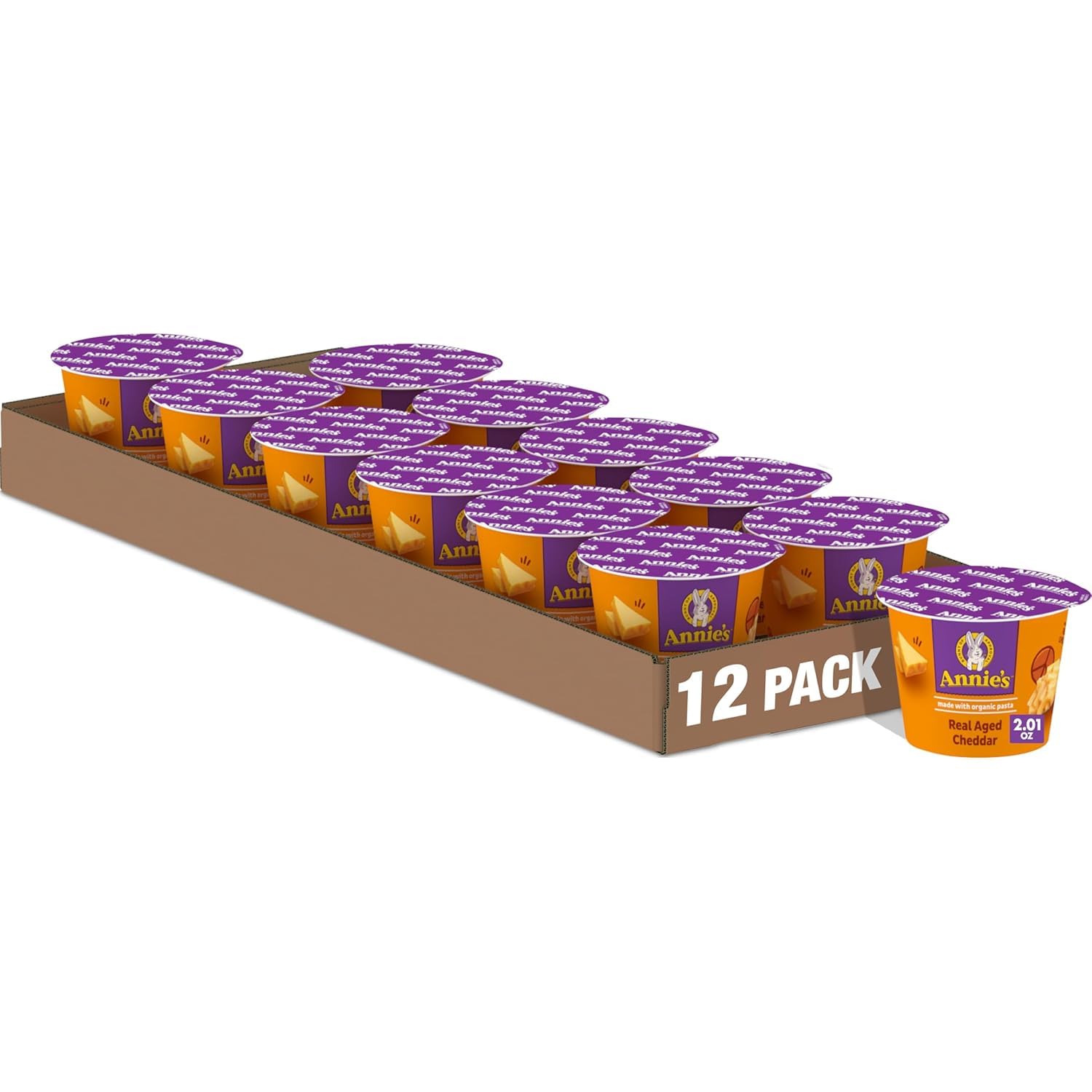 Annie's front packaging aged cheddar cup showing brand and portion convenience