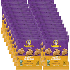 Annie's front packaging showing organic honey bunny grahams and pack details