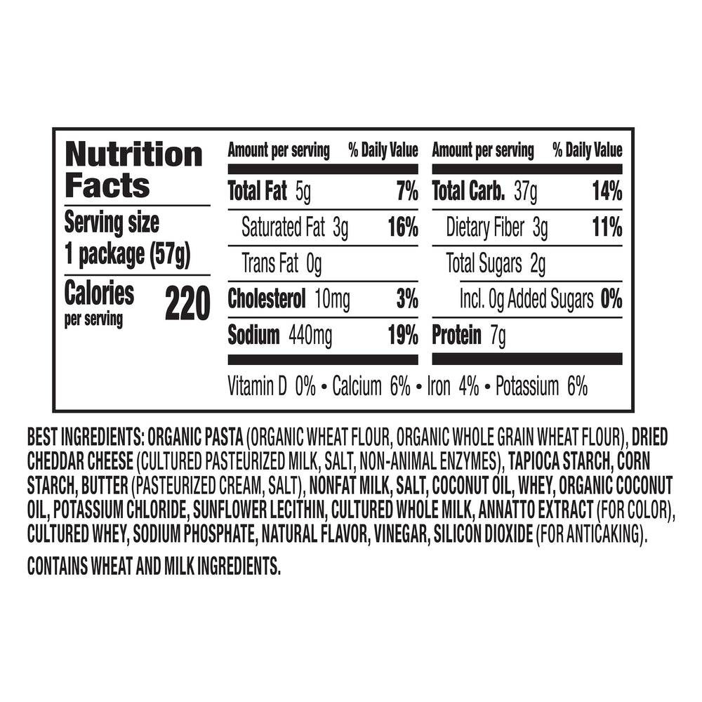 Annie's label close-up noting organic pasta and sourcing details for clarity