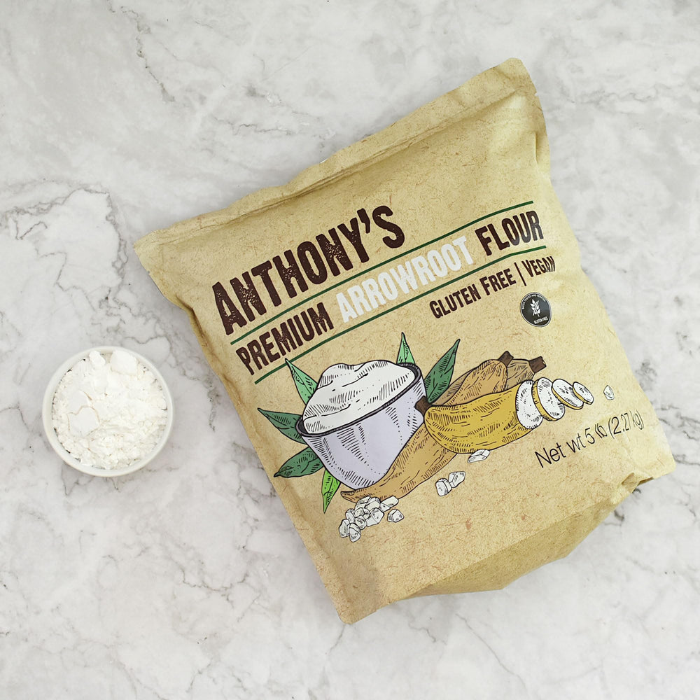 Anthony's arrowroot 5 lb bag beside ruler showing size for bulk-friendly storage