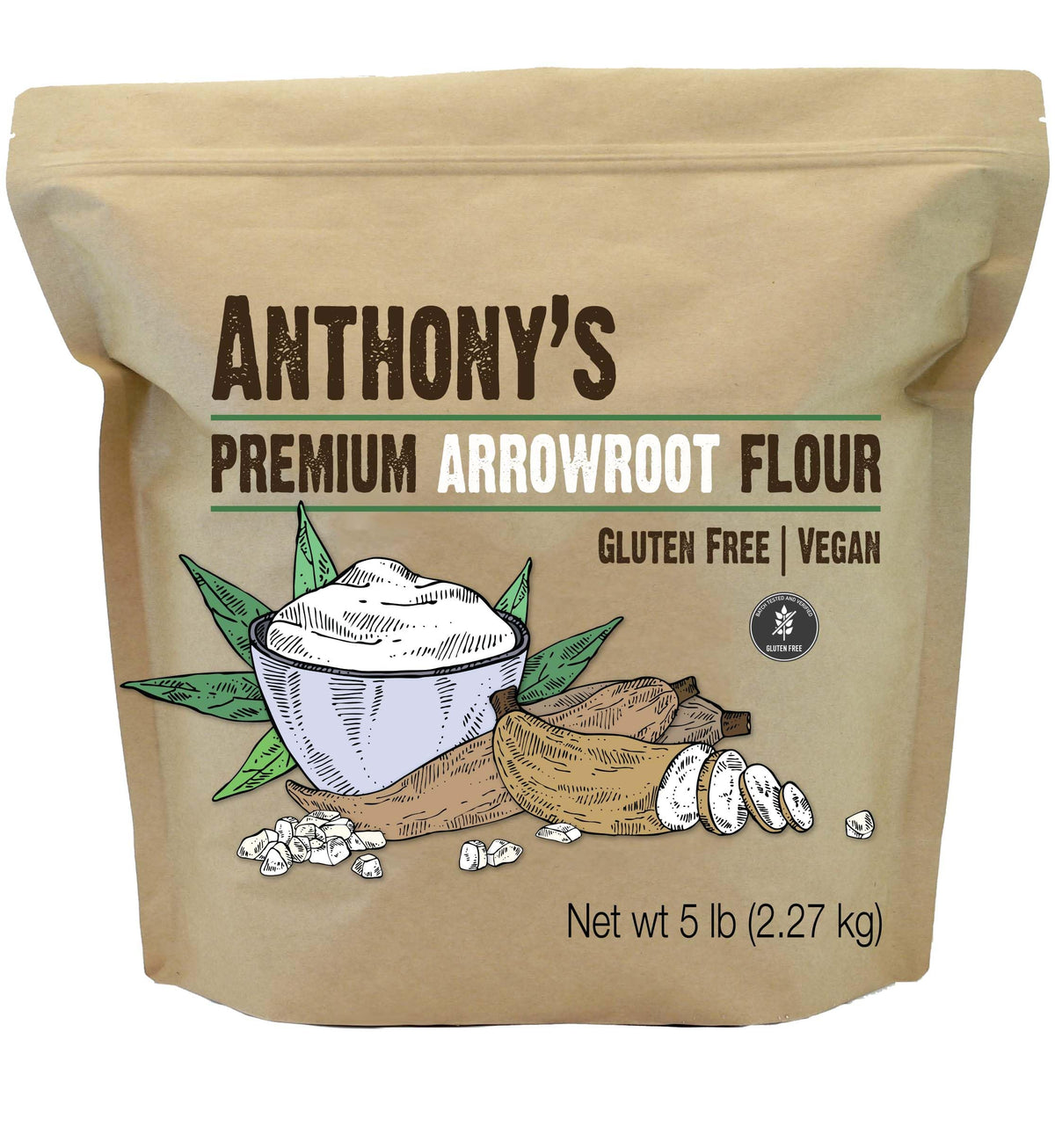 Anthony's front packaging showing 5 lb bag and clear labeling for pantry benefit