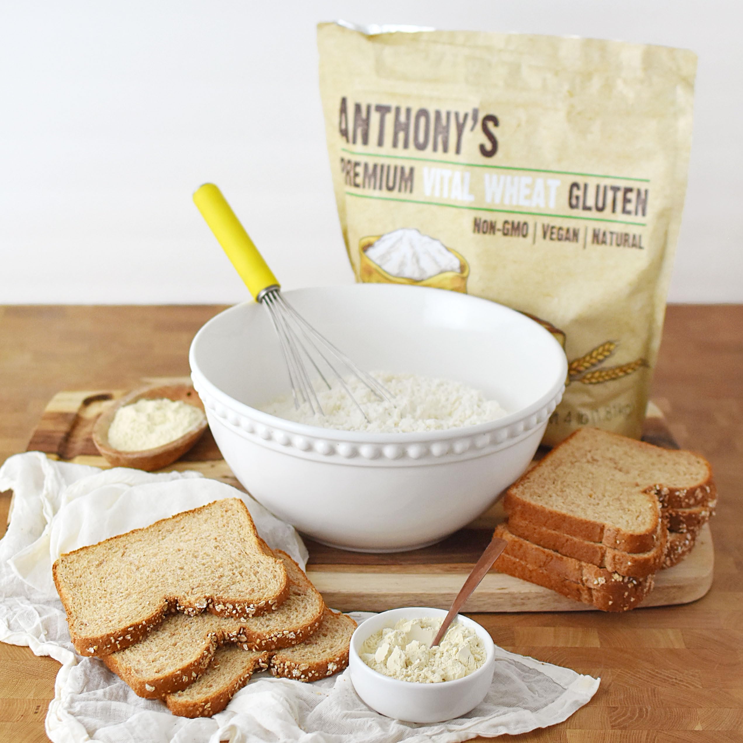 Anthony's 1.5 lb package next to measuring cup to show scale and serving size
