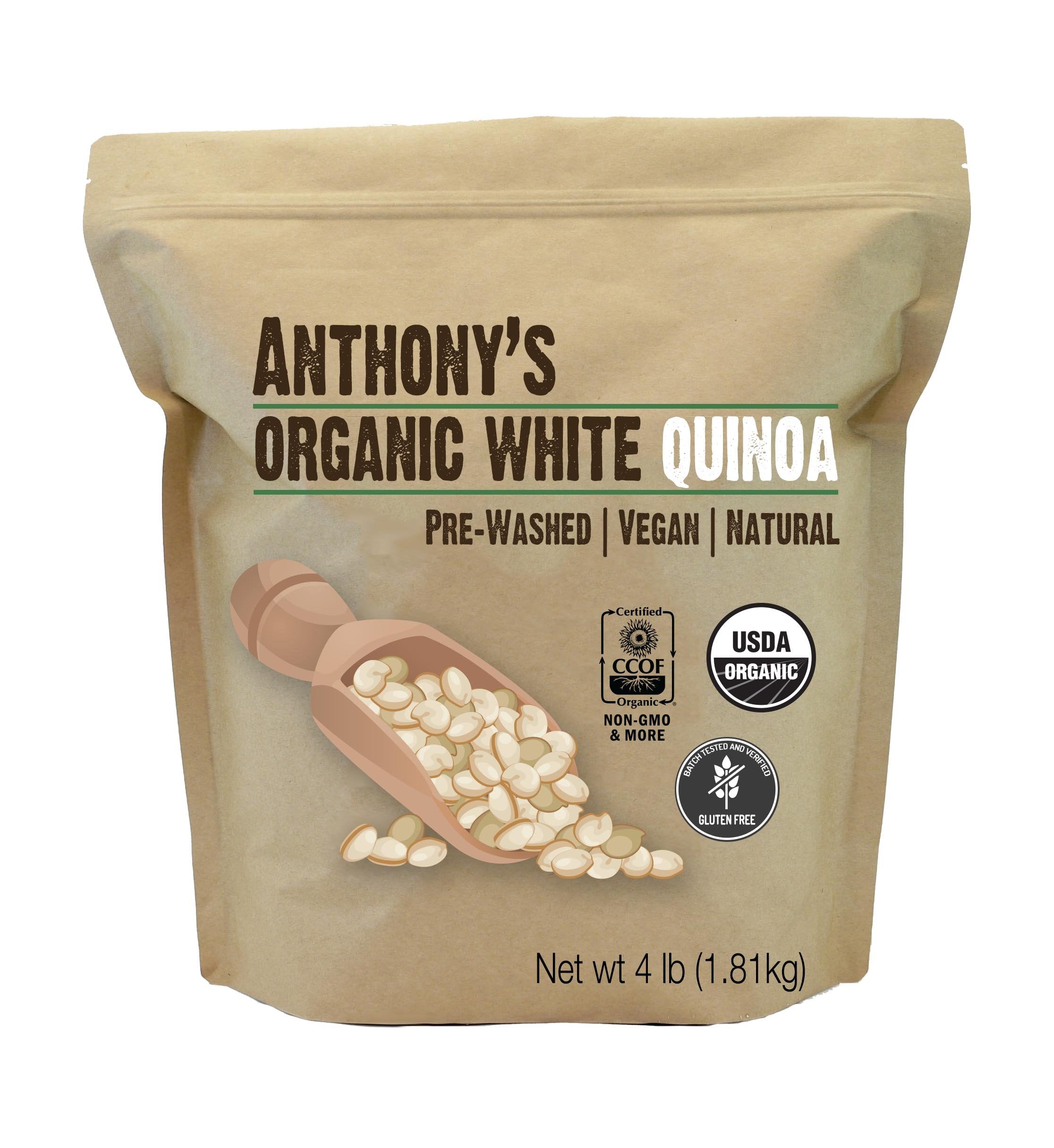 Anthony's 4 lb bag front packaging showing branding and organic label benefit