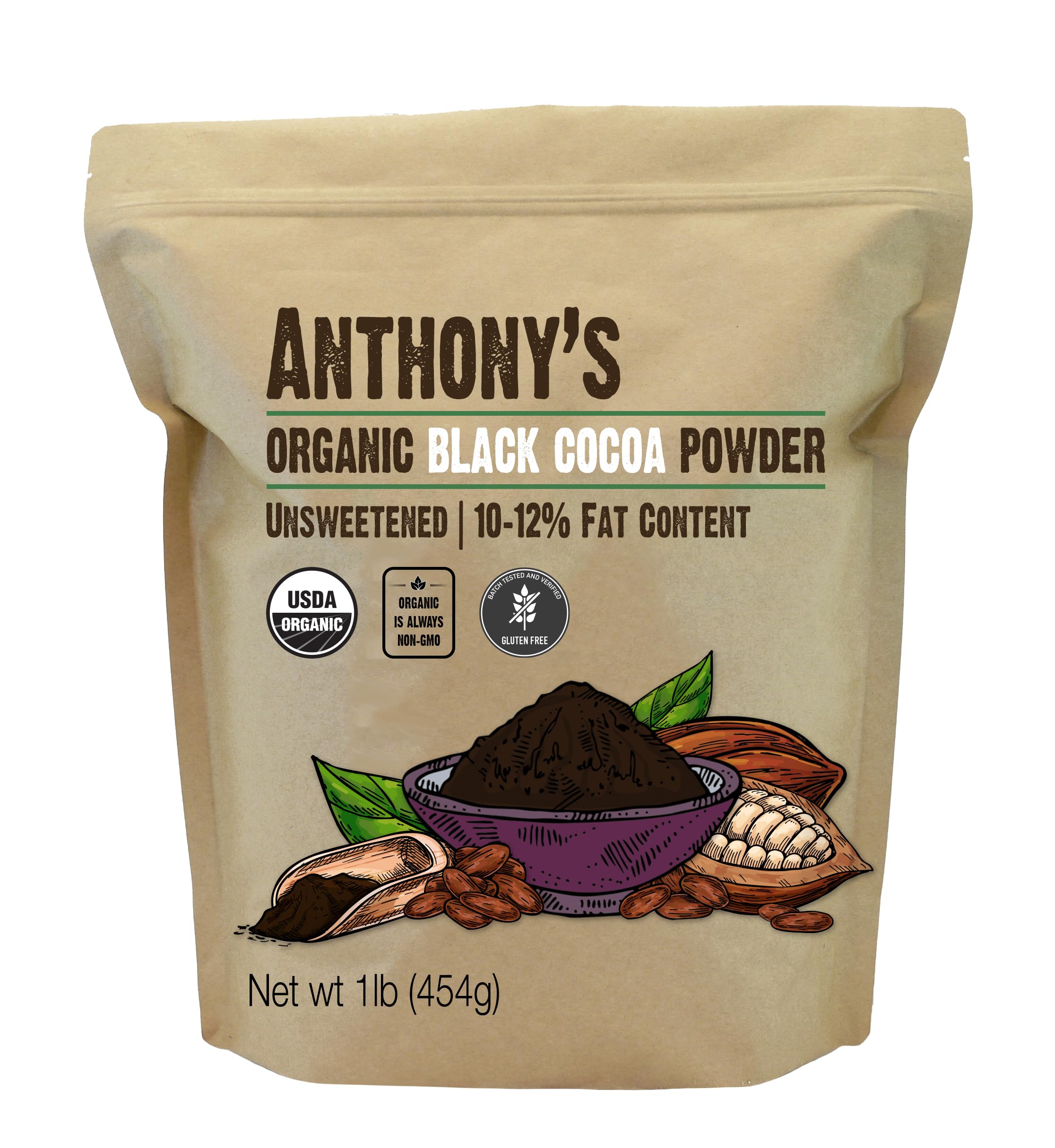 Anthony's front-facing 1 lb bag shows organic label and product benefit