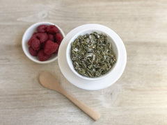 Anthony's brewed cup of red raspberry leaf tea showing rich color and caffeine-free option