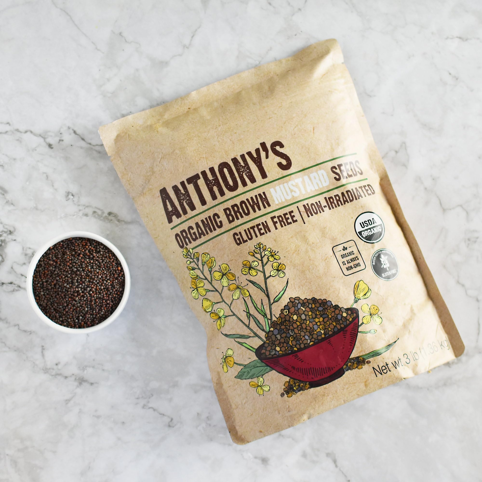 Anthony's product label with organic and gluten-free seals conveying trustworthiness