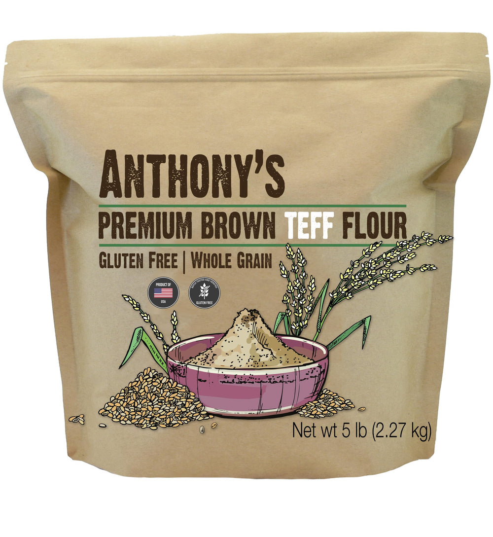 Anthony's front package view showing 5 lb bag and branding benefit of pantry-ready flour
