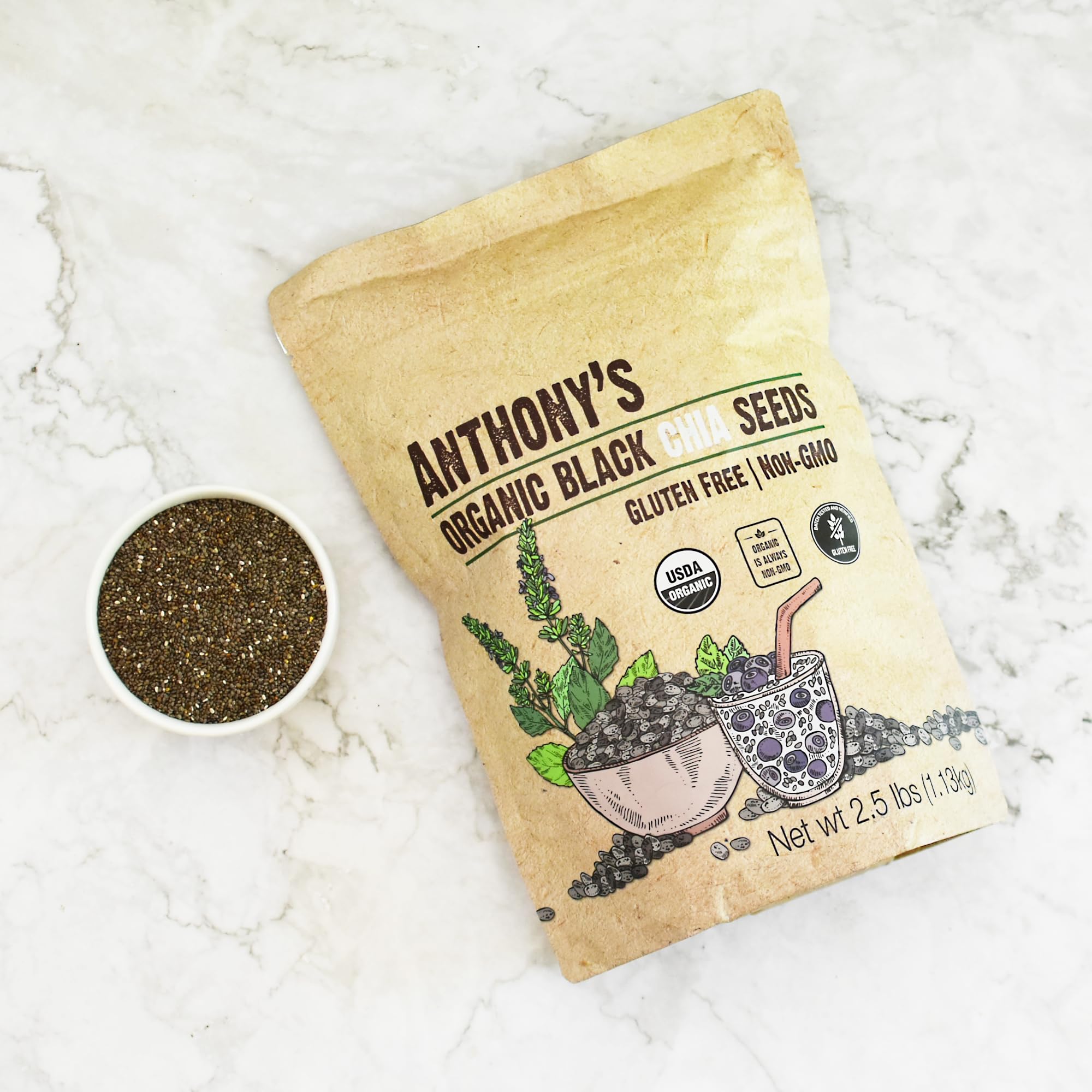 Anthony's chia gel in a jar illustrating hydrated seeds used as a plant-based binder and thickener