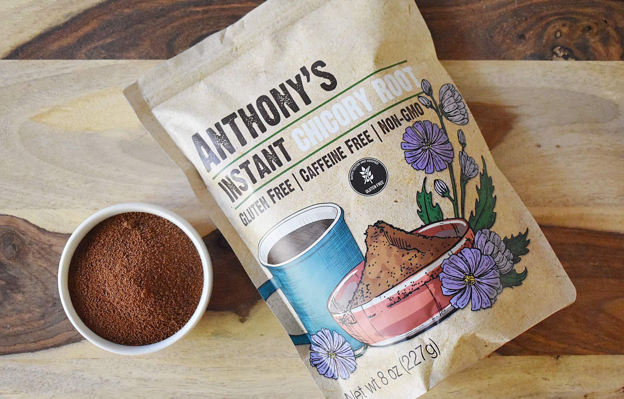 Anthony's jar label detail emphasizing gluten-free and non-GMO claims