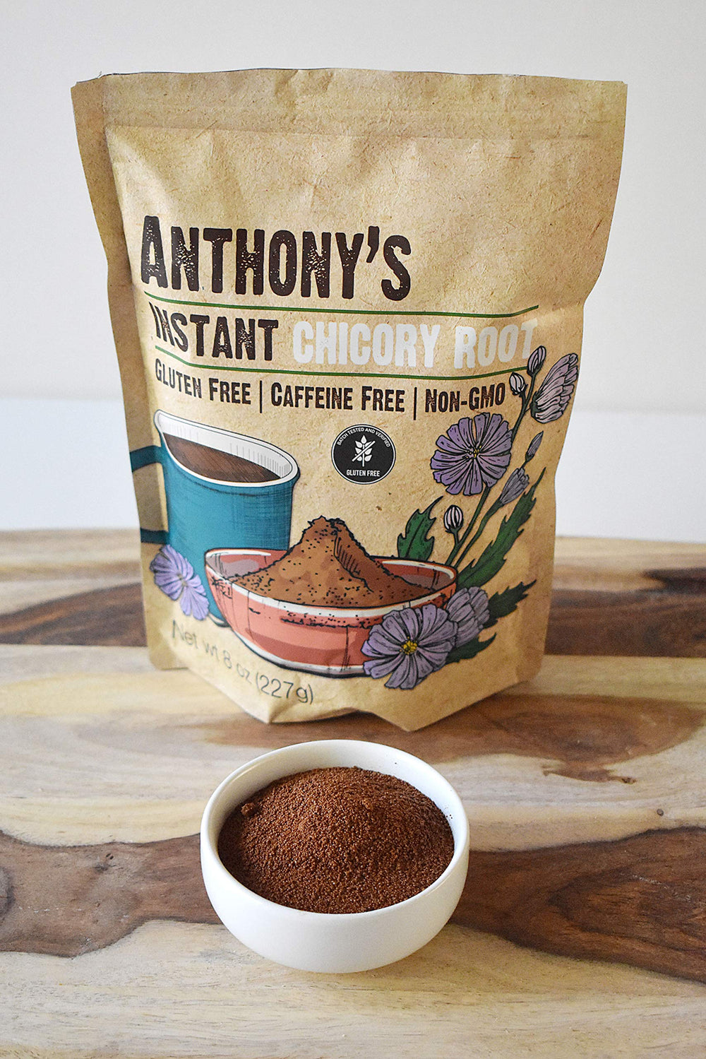 Anthony's jar next to coffee beans for size and use comparison