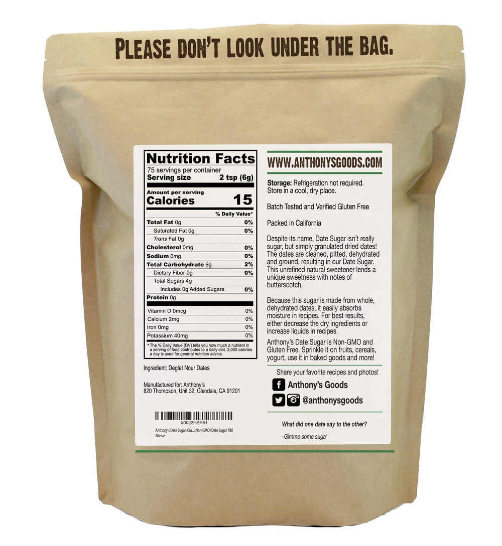 Anthony's close-up of granulated date sugar texture highlighting natural fibers