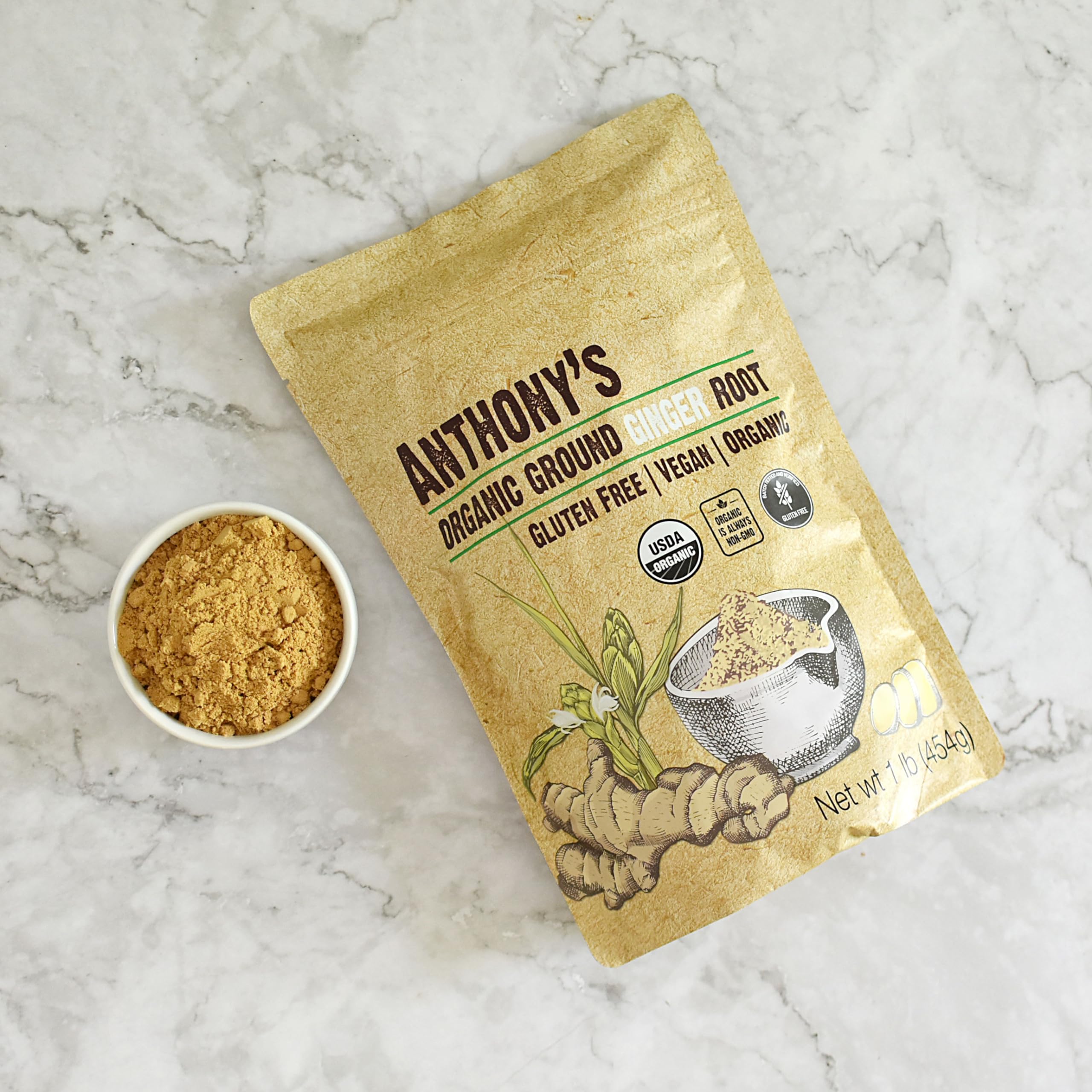 Anthony's one-pound bag beside a kitchen scale displaying true size