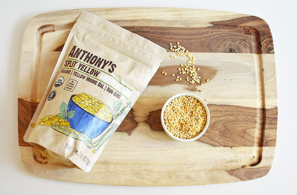 Anthony's bag of moong dal on kitchen counter illustrating pantry-ready convenience