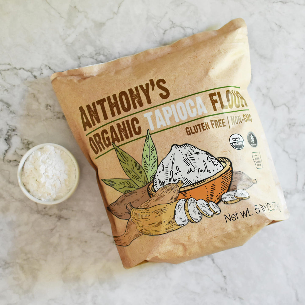 Anthony's sealed jar of tapioca flour in kitchen conveying long-term storage advantage