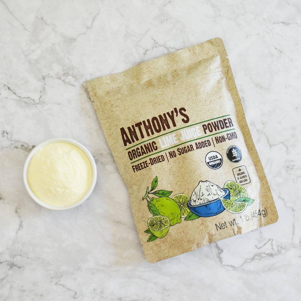 Anthony's lime powder bag next to a scale showing 1 lb size for portioning and recipe planning