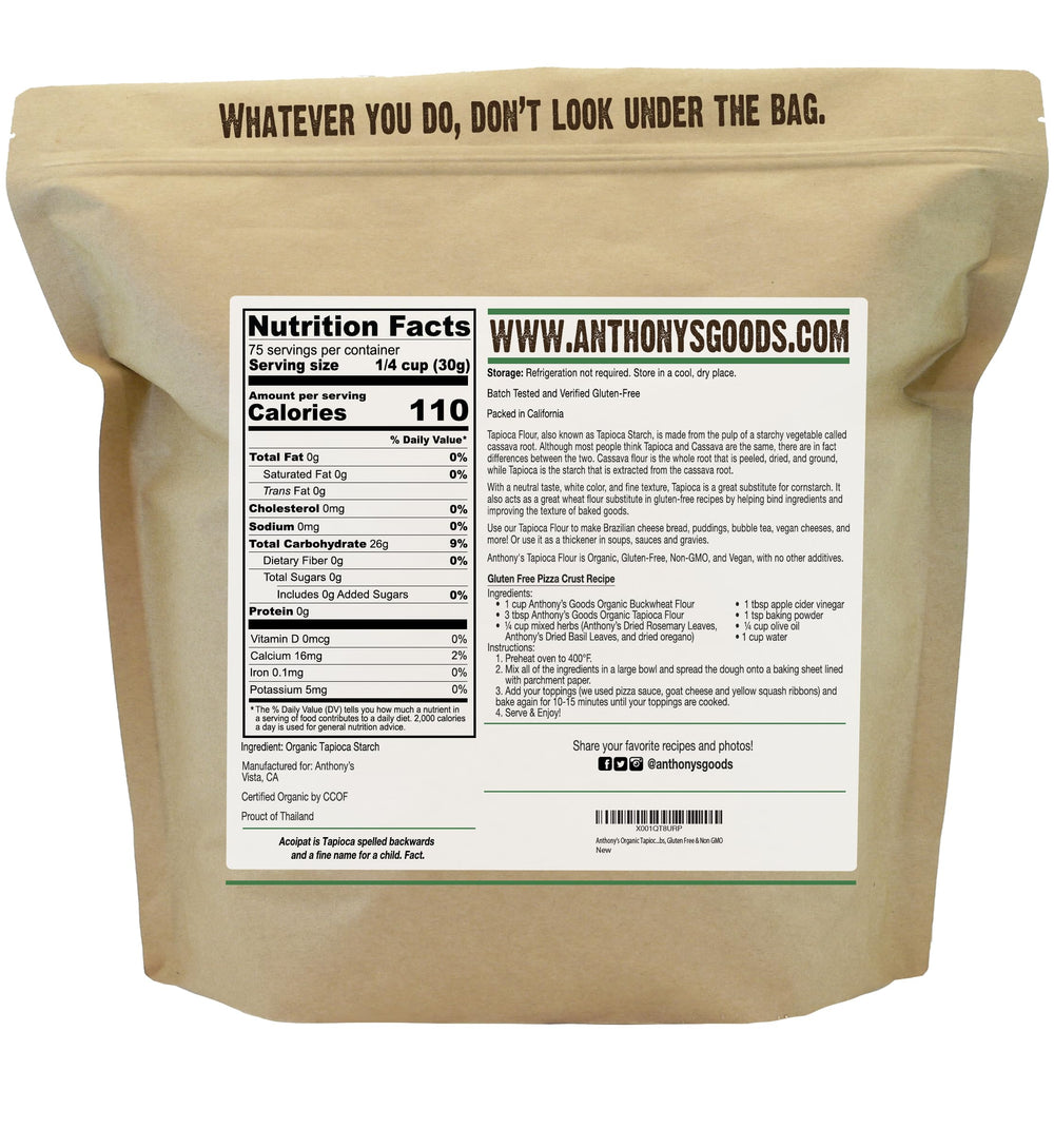 Anthony's open bag with white tapioca powder visible and easy scooping benefit