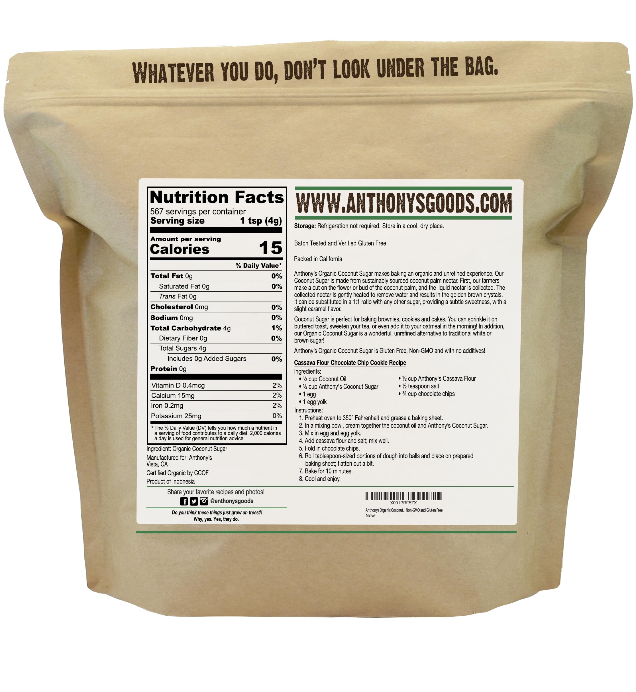 Anthony's close-up of coconut sugar granules showing golden texture and natural caramel flavor benefit