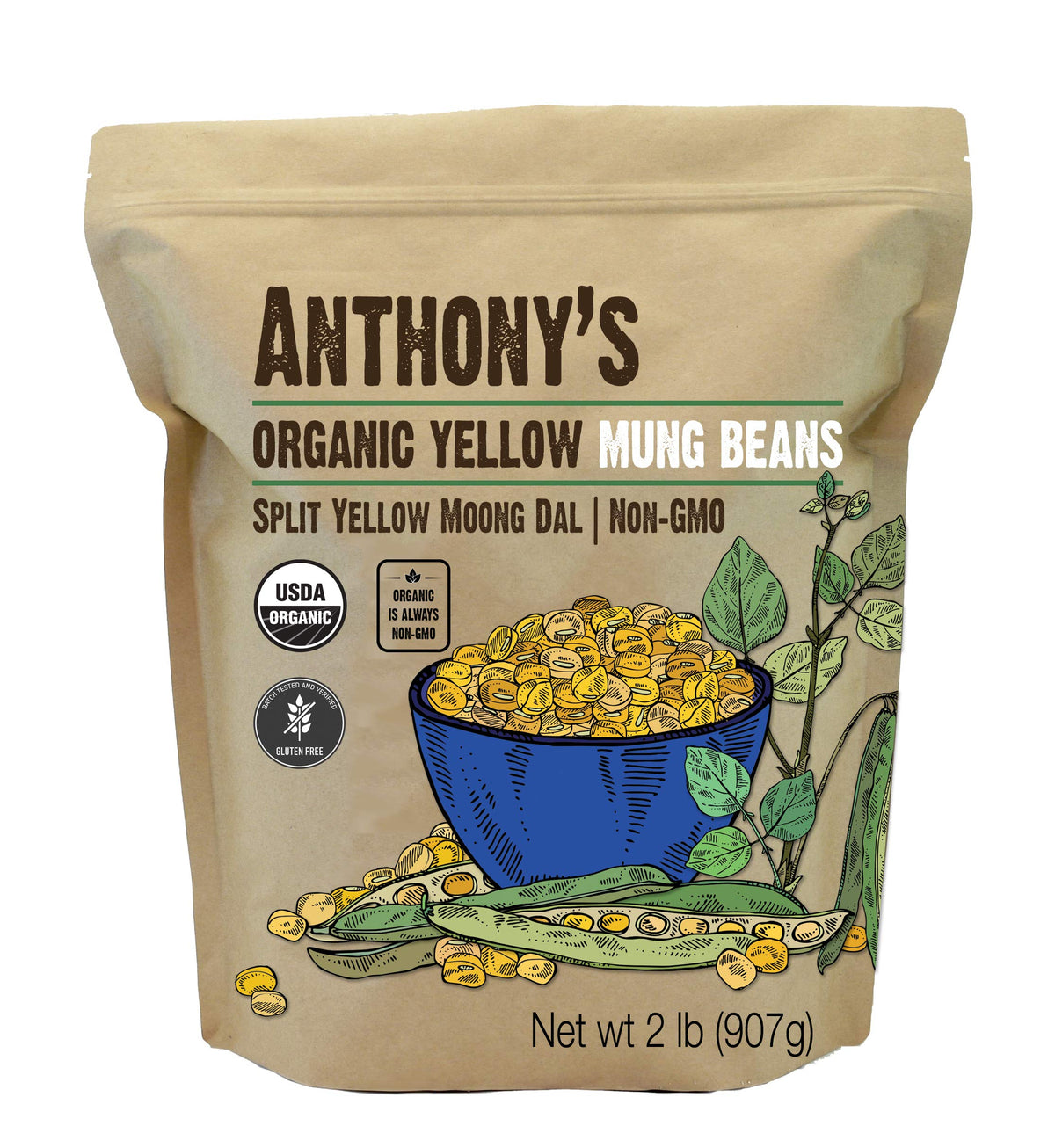 Anthony's front packaging showing 2 lb bag and organic seal for pantry convenience