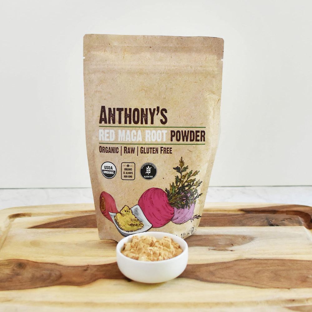 Anthony's spoonful of red maca powder demonstrating recommended portion
