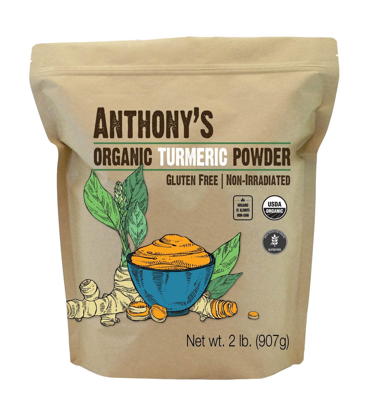 Anthony's front packaging showing organic 2 lb bag and clear labeling benefit: easy identification