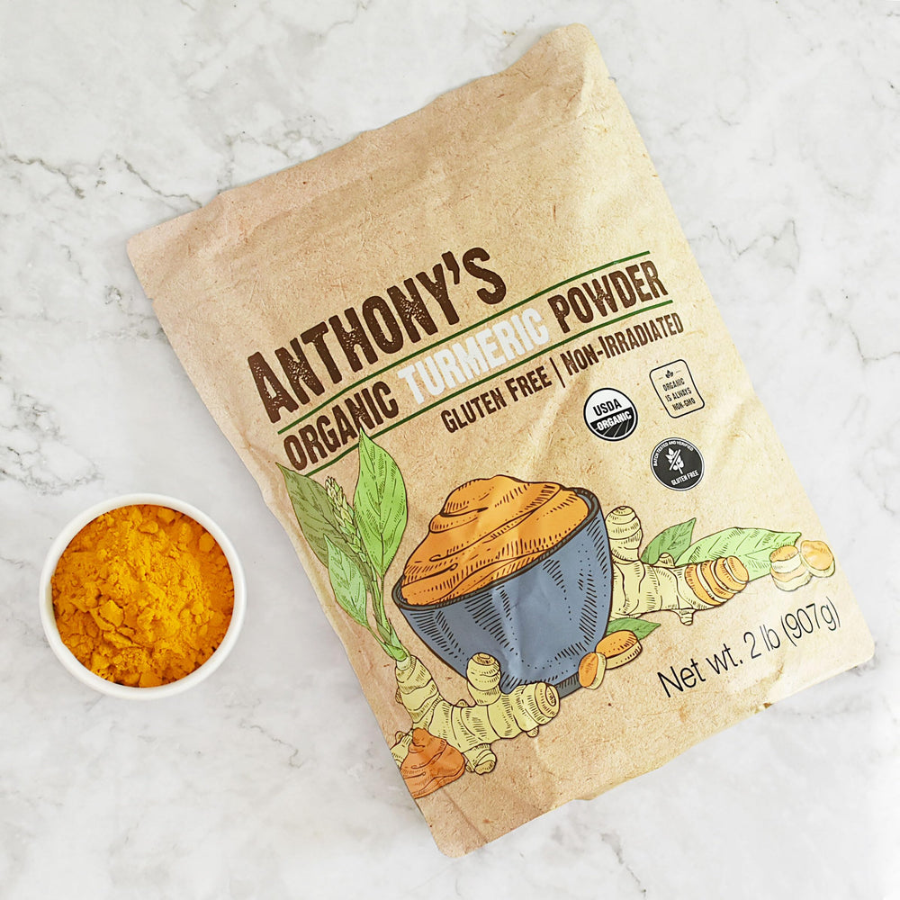Anthony's turmeric in a kitchen setting with ingredients benefit: versatile cooking use