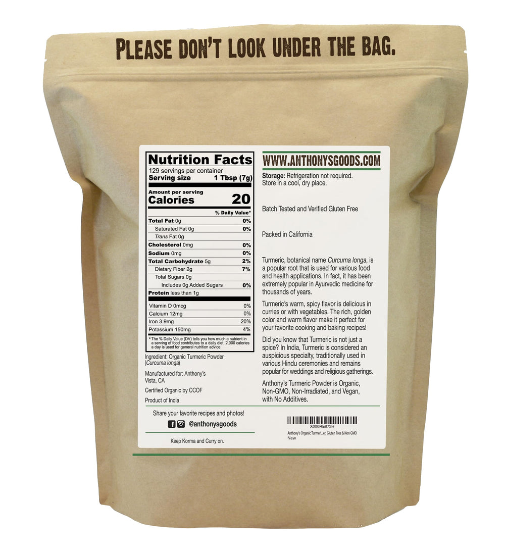 Anthony's open bag with pile of golden powder benefit: visible quality and generous quantity