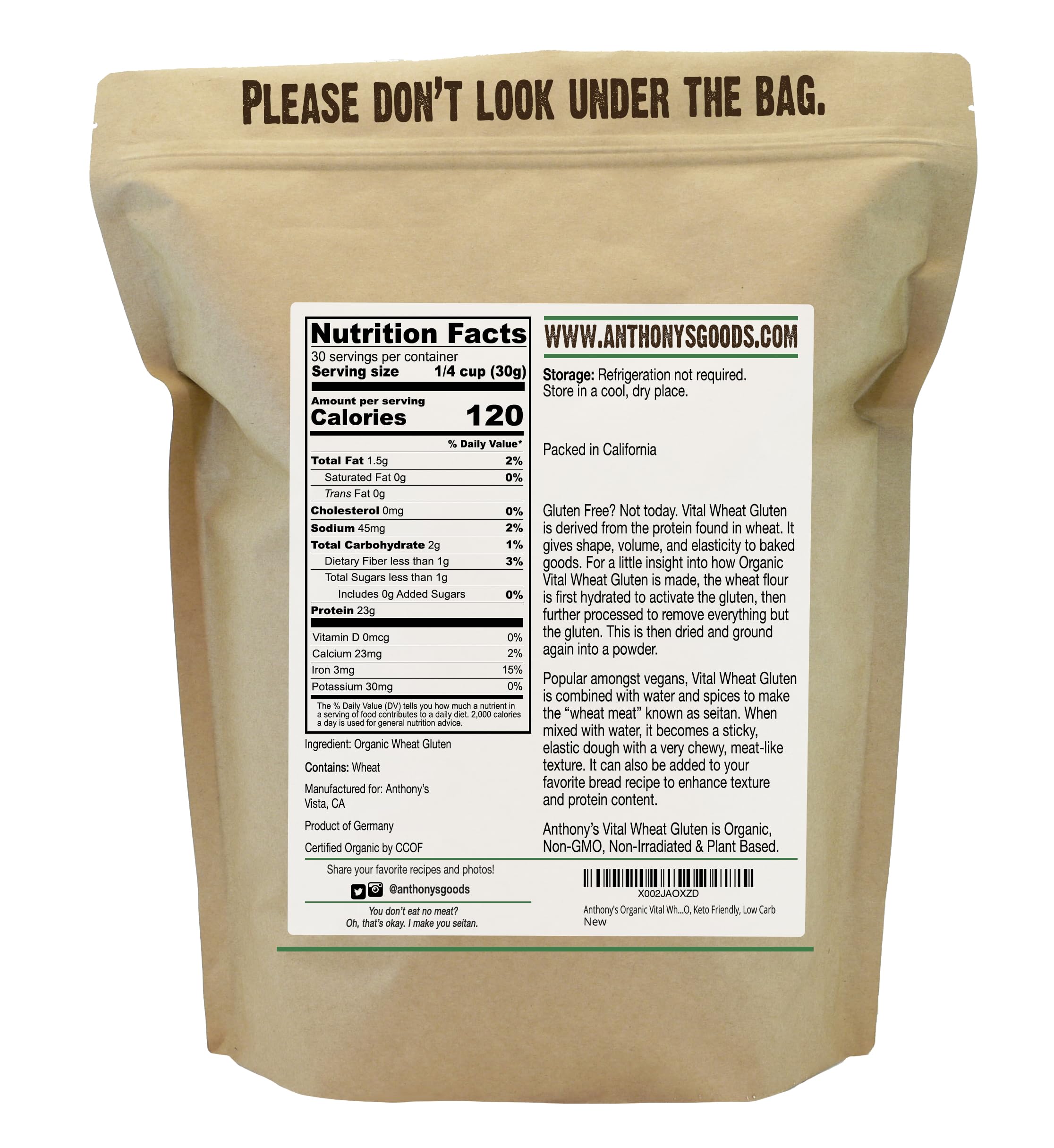 Close-up of Anthony's vital wheat gluten fine powder texture for consistent mixing