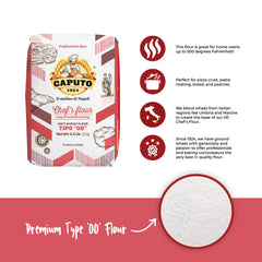 Antimo Caputo flour pouring close-up highlighting fine texture for smooth doughs