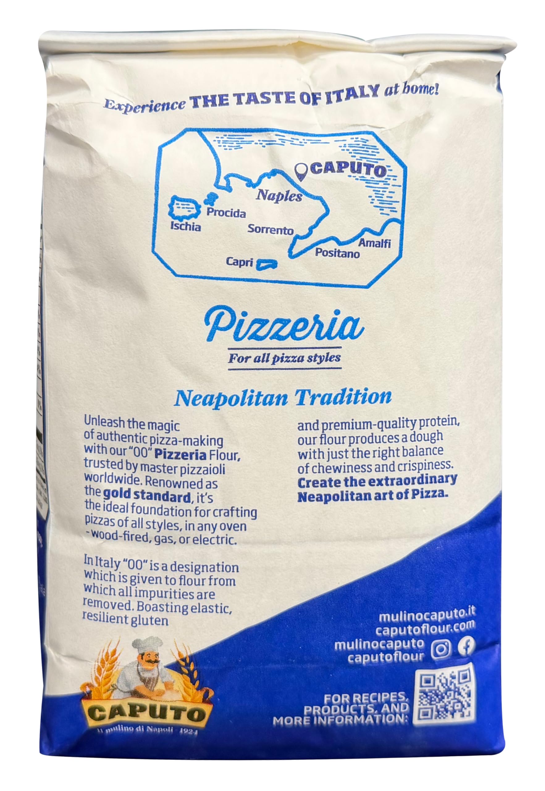 Antimo Caputo flour pour showing fine texture for elastic dough