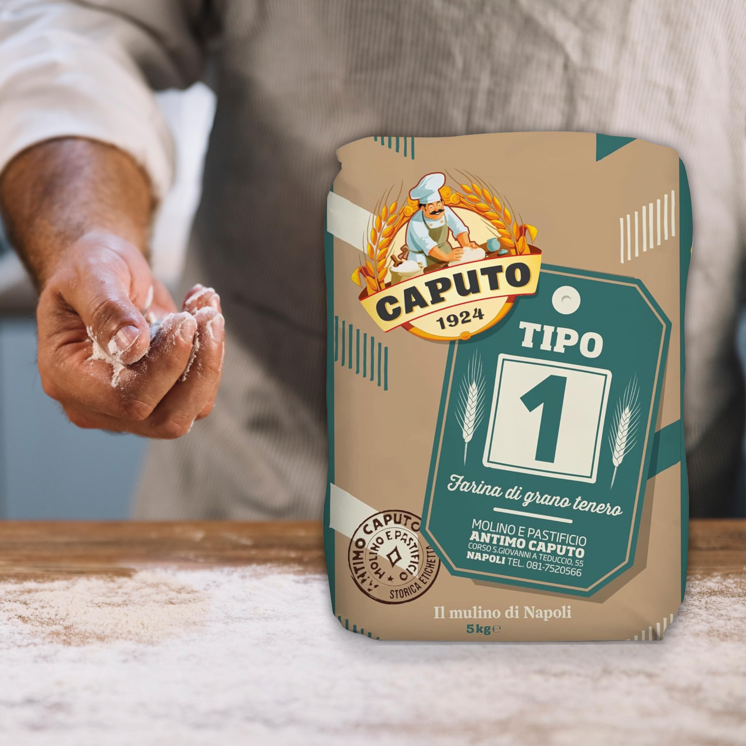 Antimo Caputo flour on kitchen scale emphasizing accurate measurement and consistency
