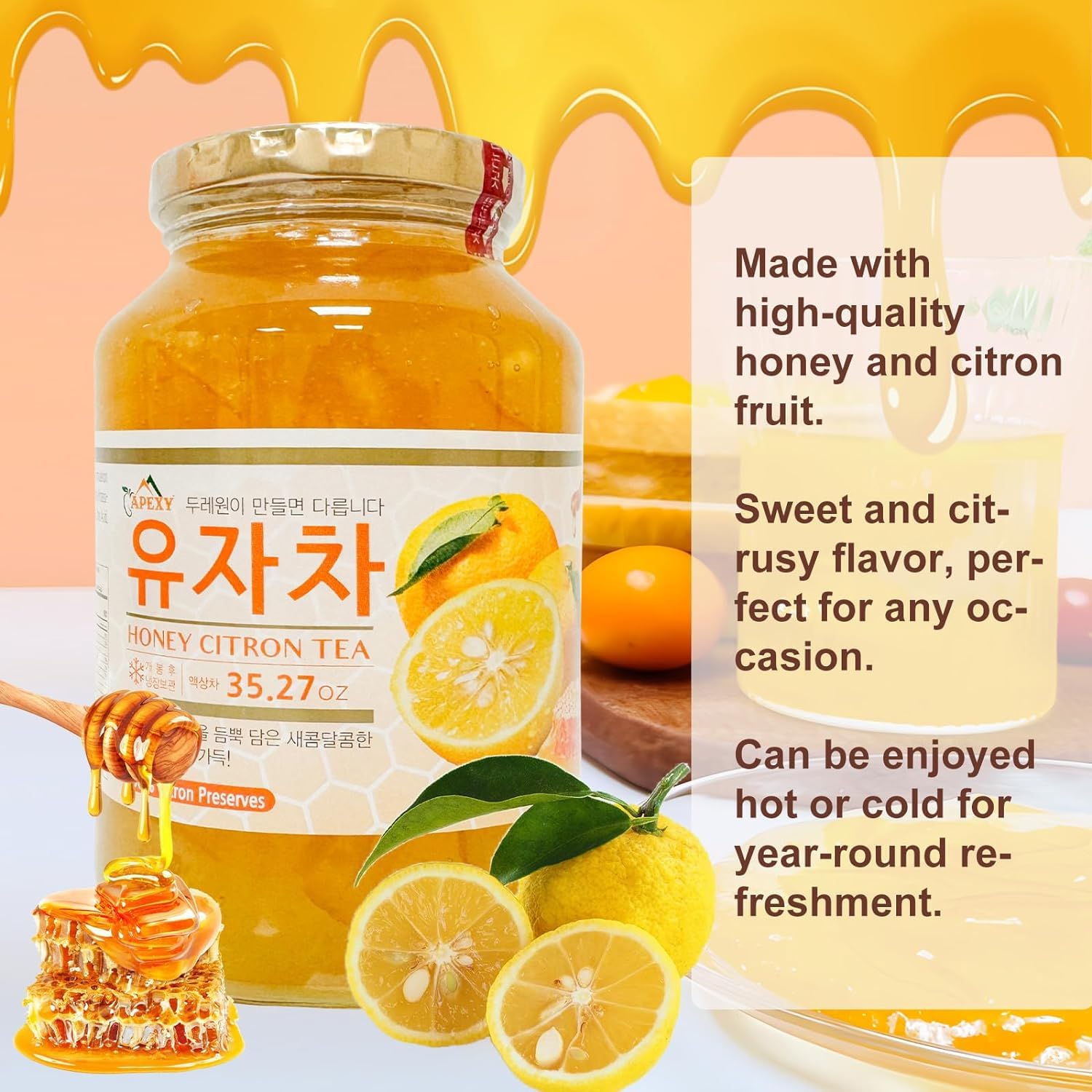 Apexy close-up of fruit texture and honey, emphasizes natural ingredients