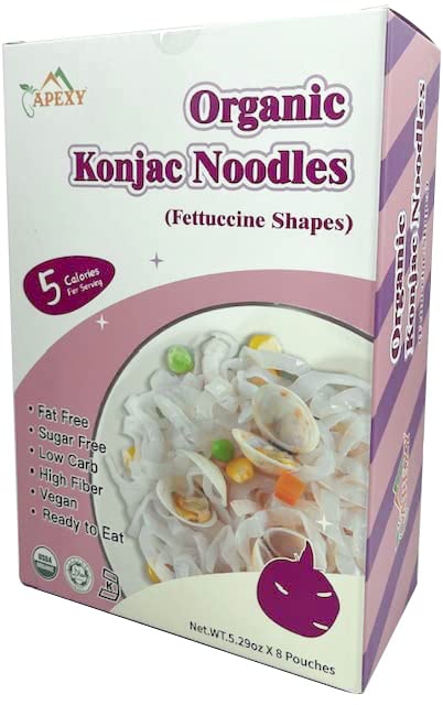 APEYX front package fettuccine showing organic label and portion benefit