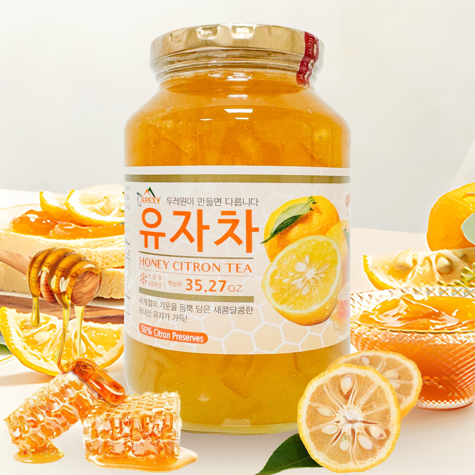 Apexy open jar with visible citron slices and honey, shows real fruit content