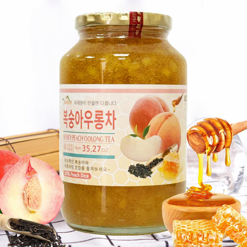 APEXY close-up of real peach pieces highlighting natural fruit texture and flavor