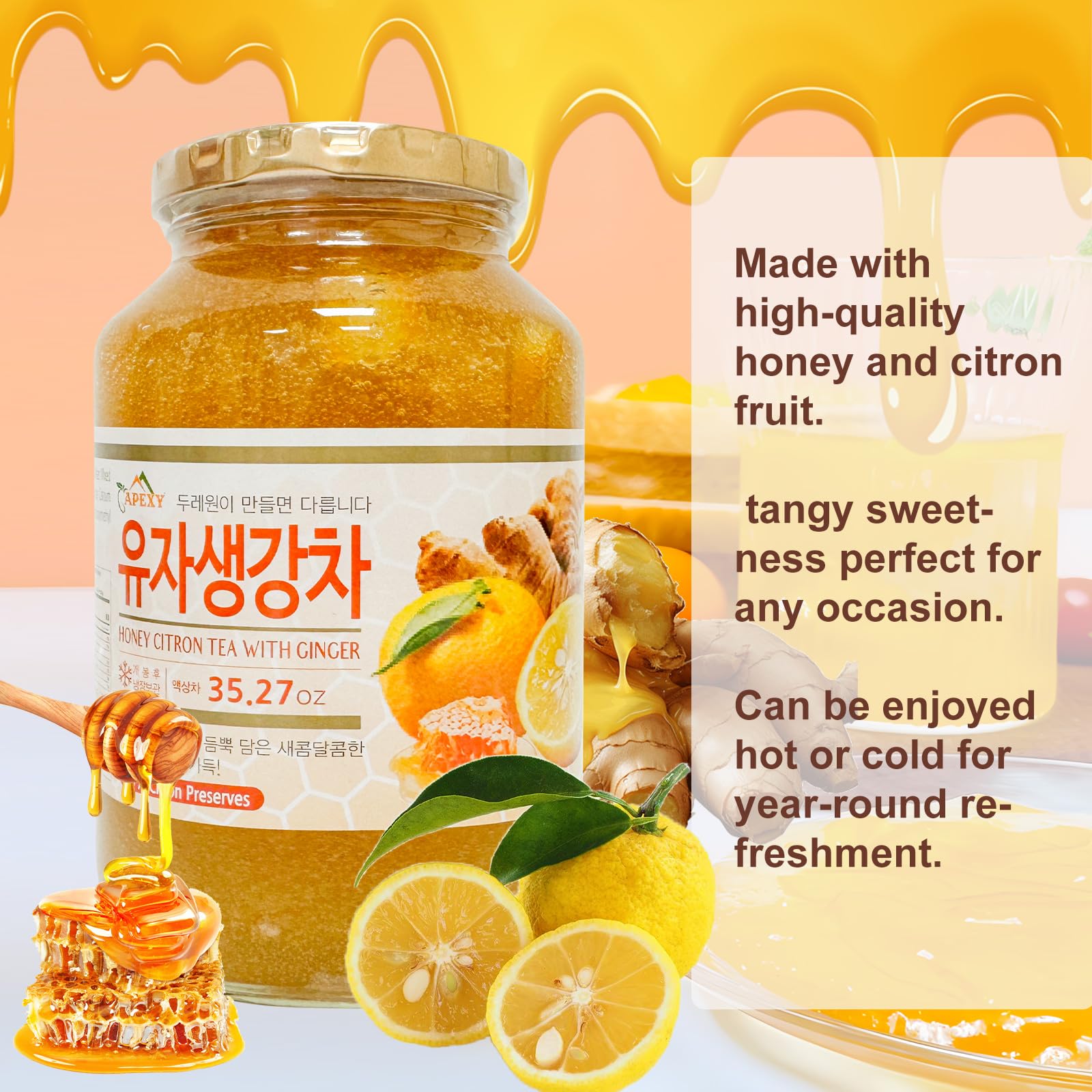 APEXY spoon lifting marmalade with visible ginger pieces, demonstrates spreadable texture