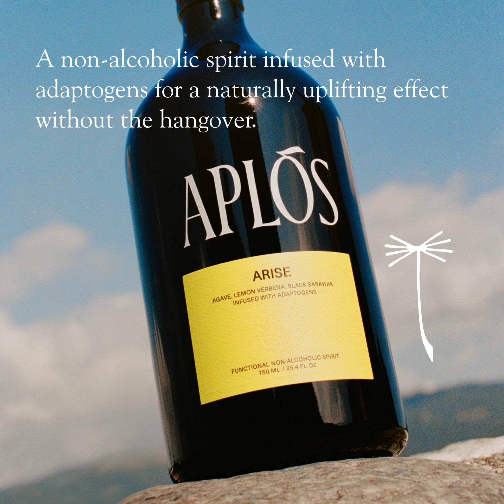 Closeup of Aplós ARISE label highlighting botanicals and adaptogen details for clarity