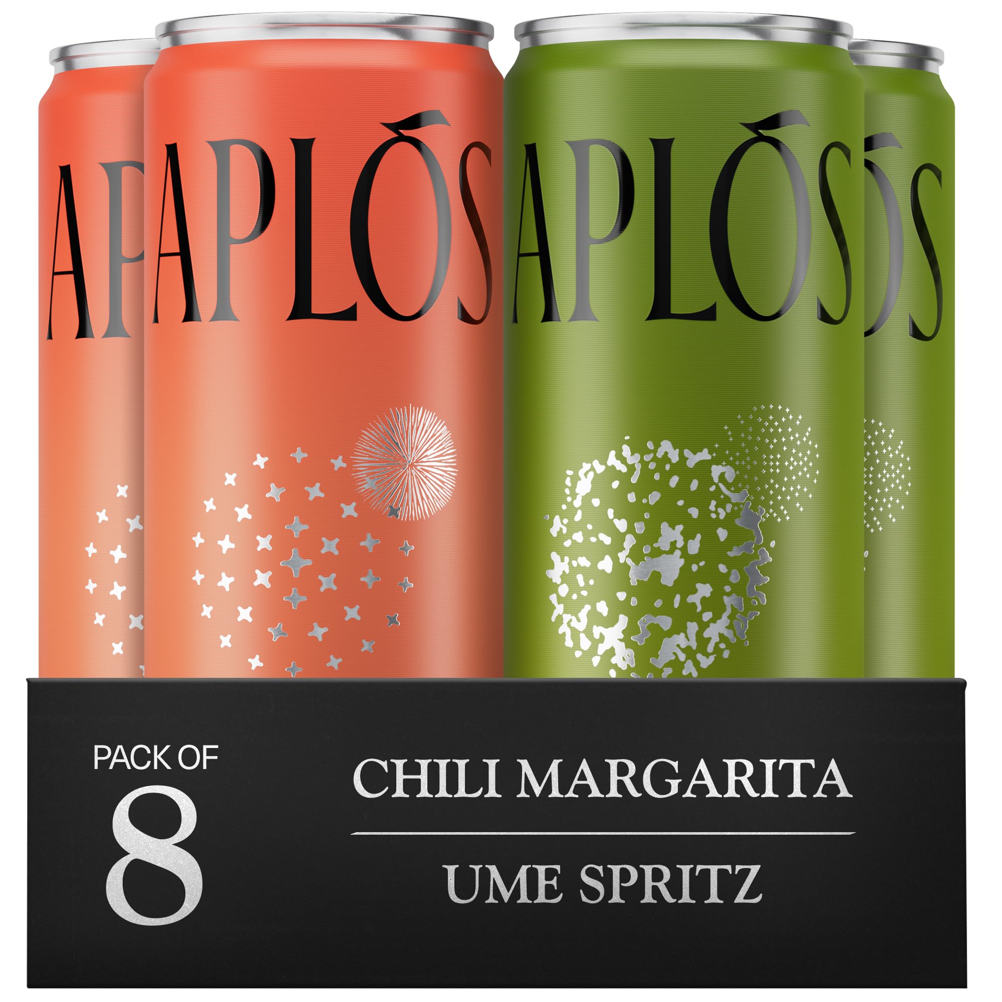 Aplós front packshot showing both Ume Spritz and Chili Margarita cans, attractive ready-to-serve presentation